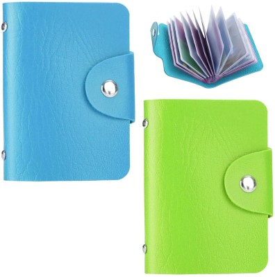 KRAPTICK Men & Women Blue, Green Artificial Leather Card Holder(24 Card Slots, Pack of 2)