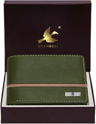 HORNBULL Men Casual Green Genuine Leather Wallet(6 Card Slots)