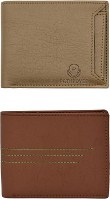 FF TRADERS Men Formal, Ethnic, Casual, Travel, Trendy Beige, Brown Artificial Leather Wallet(5 Card Slots, Pack of 2)