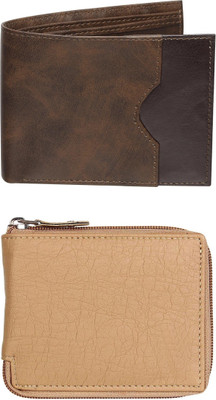 VIAZ VENTURES Men Casual, Formal, Trendy, Evening/Party, Travel Brown, Beige, Beige Artificial Leather Wallet(5 Card Slots, Pack of 2)
