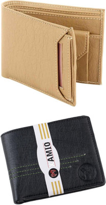 VIAZ VENTURES Men Casual, Formal, Trendy, Evening/Party, Travel Beige, Black Artificial Leather Wallet(5 Card Slots, Pack of 2)
