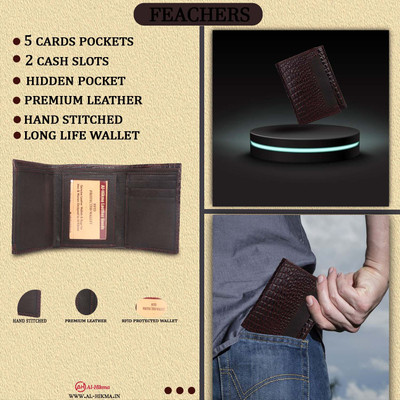 Al-hikma Men Brown Genuine Leather Wallet(13 Card Slots, Pack of 5)
