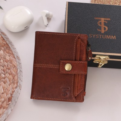 systumm Men Brown Genuine Leather Wallet(9 Card Slots)