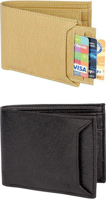 FF TRADERS Men Formal, Ethnic, Casual, Travel, Trendy Beige, Black Artificial Leather Wallet(5 Card Slots, Pack of 2)