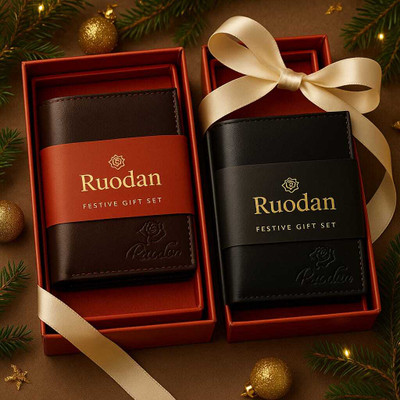 Ruodan Men Casual, Formal Brown, Black Genuine Leather Wallet(3 Card Slots, Pack of 2)