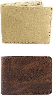VIAZ VENTURES Men Casual, Formal, Trendy, Evening/Party, Travel Beige, Brown Artificial Leather Wallet(5 Card Slots, Pack of 2)