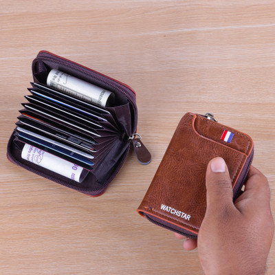 watchstar Men & Women Casual Brown Genuine Leather Card Holder(11 Card Slots)