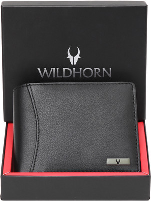 WILDHORN Men Casual Black Genuine Leather Wallet(9 Card Slots)
