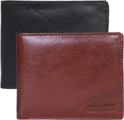 HIDE & SLEEK Men Trendy Multicolor Genuine Leather Wallet(5 Card Slots, Pack of 2)