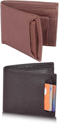 FF TRADERS Men Formal, Ethnic, Casual, Travel, Trendy Brown, Brown Artificial Leather Wallet(5 Card Slots, Pack of 2)