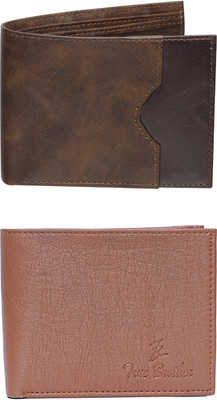 FF TRADERS Men Formal, Ethnic, Casual, Travel, Trendy Brown, Brown Artificial Leather Wallet(5 Card Slots, Pack of 2)