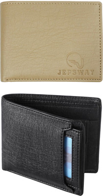 FF TRADERS Men Formal, Ethnic, Casual, Travel, Trendy Beige, Black Artificial Leather Wallet(5 Card Slots, Pack of 2)