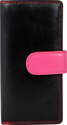 Calfnero Women Black Genuine Leather Wallet(16 Card Slots)