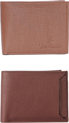 FF TRADERS Men Formal, Ethnic, Casual, Travel, Trendy Brown, Brown Artificial Leather Wallet(5 Card Slots, Pack of 2)