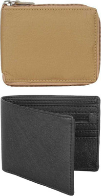 FF TRADERS Men Formal, Ethnic, Casual, Travel, Trendy Beige, Black Artificial Leather Wallet(5 Card Slots, Pack of 2)