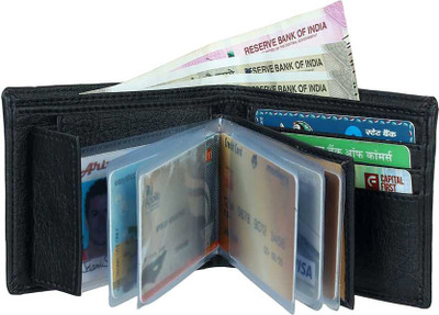 Wildemart Men Casual Black Artificial Leather Wallet(10 Card Slots)