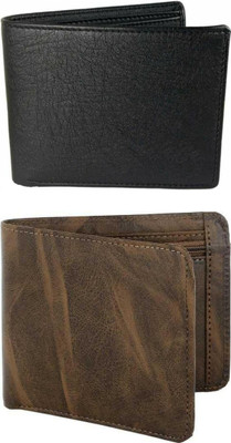 VIAZ VENTURES Men Casual, Formal, Trendy, Evening/Party, Travel Black, Brown Artificial Leather Wallet(5 Card Slots, Pack of 2)
