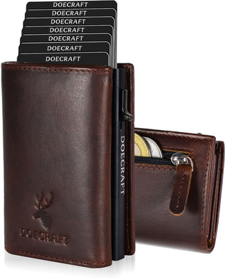 DOECRAFT Men Casual, Formal Brown, Black Genuine Leather, Aluminium Wallet(10 Card Slots)