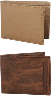 FF TRADERS Men Formal, Ethnic, Casual, Travel, Trendy Beige, Brown Artificial Leather Wallet(5 Card Slots, Pack of 2)
