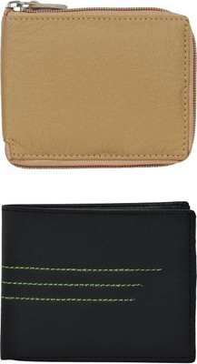 FF TRADERS Men Formal, Ethnic, Casual, Travel, Trendy Beige, Black Artificial Leather Wallet(5 Card Slots, Pack of 2)