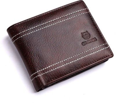 GO HIDE Men Casual Brown Genuine Leather Wallet(8 Card Slots)