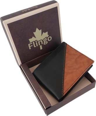 Flingo Men Casual, Formal Black, Tan Genuine Leather Wallet(3 Card Slots)