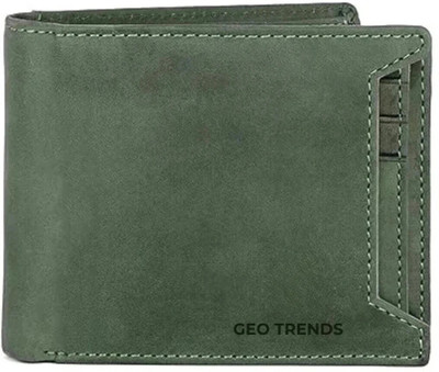 GEO TRENDS Men Casual Green Genuine Leather Wallet(7 Card Slots)