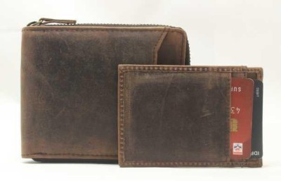 Hintz Men & Women Casual Brown Genuine Leather Wallet(10 Card Slots)