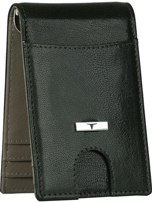 URBAN FOREST Men Green Genuine Leather Money Clip(7 Card Slots)