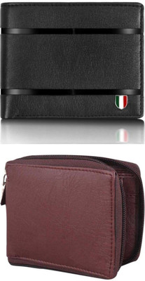 VIAZ VENTURES Men Casual, Formal, Trendy, Evening/Party, Travel Black, Brown, Brown Artificial Leather Wallet(5 Card Slots, Pack of 2)