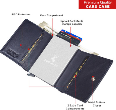 DOECRAFT Men Casual, Formal Blue, Silver Genuine Leather Wallet(8 Card Slots)