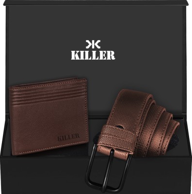 KILLER Men Casual Brown Genuine Leather Wallet(3 Card Slots, Pack of 2)