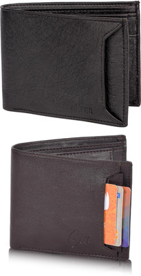 FF TRADERS Men Formal, Ethnic, Casual, Travel, Trendy Black, Brown Artificial Leather Wallet(5 Card Slots, Pack of 2)