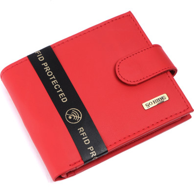 GO HIDE Men Casual Red Genuine Leather Wallet(7 Card Slots)
