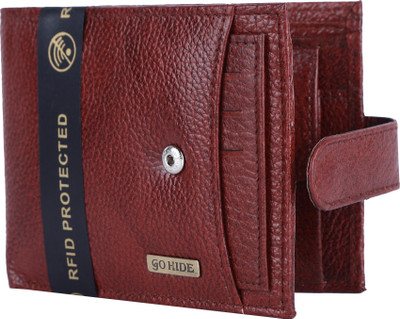 GO HIDE Men Casual Brown Genuine Leather Wallet(9 Card Slots)
