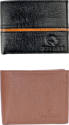 FF TRADERS Men Formal, Ethnic, Casual, Travel, Trendy Black, Brown Artificial Leather Wallet(5 Card Slots, Pack of 2)