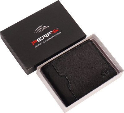 Perf Men Casual Black Genuine Leather Wallet(4 Card Slots)