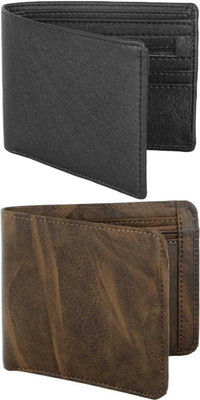 VIAZ VENTURES Men Casual, Formal, Trendy, Evening/Party, Travel Black, Brown Artificial Leather Wallet(5 Card Slots, Pack of 2)