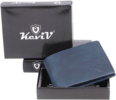 Keviv Men Blue Genuine Leather Wallet(4 Card Slots)