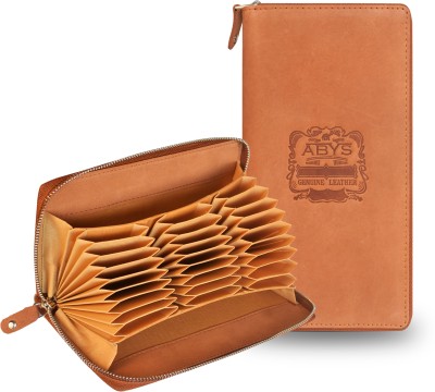 ABYS Men & Women Casual, Evening/Party, Formal, Travel, Trendy Tan Genuine Leather Card Holder(27 Card Slots)