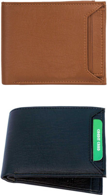 FF TRADERS Men Formal, Ethnic, Casual, Travel, Trendy Tan, Black Artificial Leather Wallet(5 Card Slots, Pack of 2)