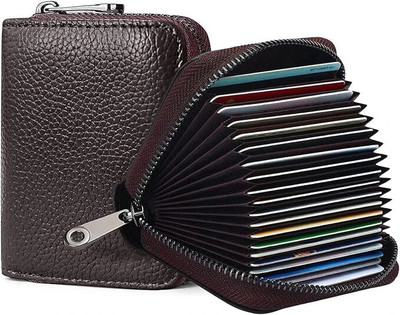 Monvelli Men & Women Casual Brown Artificial Leather Card Holder(9 Card Slots)