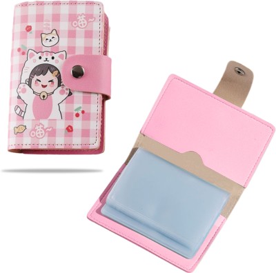 KRAPTICK Women Travel Pink Fabric Card Holder(9 Card Slots)