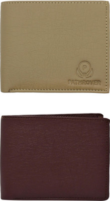FF TRADERS Men Beige, Brown Artificial Leather Wallet(5 Card Slots, Pack of 2)