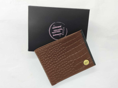 WRIZA Men Casual Brown Genuine Leather Wallet(9 Card Slots)