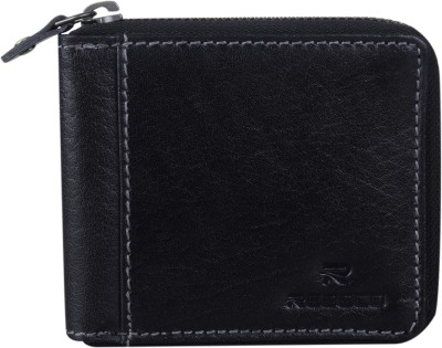 REBECO Men Casual Black Genuine Leather Wallet(7 Card Slots)