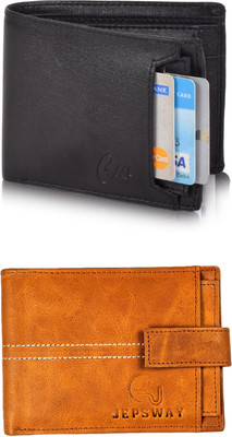 FF TRADERS Men Formal, Ethnic, Casual, Travel, Trendy Black, Tan Artificial Leather Wallet(5 Card Slots, Pack of 2)
