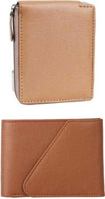 VIAZ VENTURES Men Casual, Formal, Trendy, Evening/Party, Travel Tan, Tan Artificial Leather Wallet(5 Card Slots, Pack of 2)