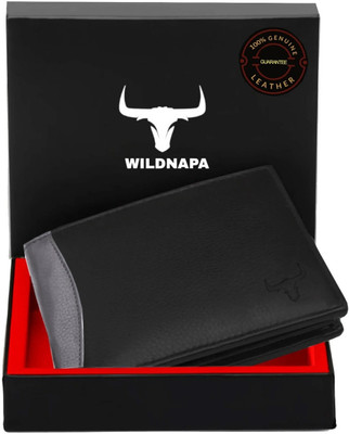 WILD NAPA Men Black Genuine Leather Wallet(6 Card Slots)