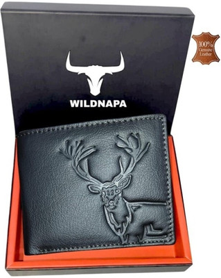 WILD NAPA Men Black Genuine Leather Wallet(8 Card Slots)